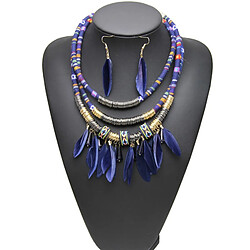 Avis Bohème Tribal Plumes Gland Bib Collier Boucle D'oreille Ensemble De Bijoux Bleu