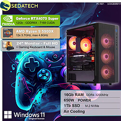 Sedatech Pack PC Gamer • AMD Ryzen 9 5900X • RTX4070 Super • 16 Go RAM • 1To SSD M.2 • Windows 11 • Moniteur 24"