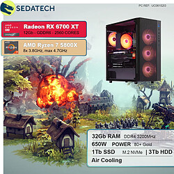 Sedatech PC Gamer • AMD Ryzen 7 5800X • RX 6700 XT • 32Go RAM • 1To SSD M.2 • 3To HDD • sans OS