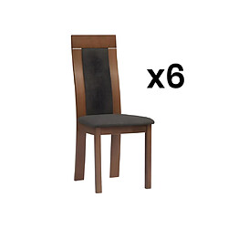 Vente-Unique Lot de 6 chaises BELINDA - Hêtre et tissu - Coloris : Noyer et anthracite 