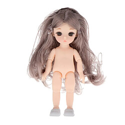 Belle Poupée Fille Articulée 16cm Corps Nu Cheveux Bouclés Gris