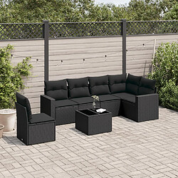 vidaXL Salon de jardin 7 pcs avec coussins noir résine tressée