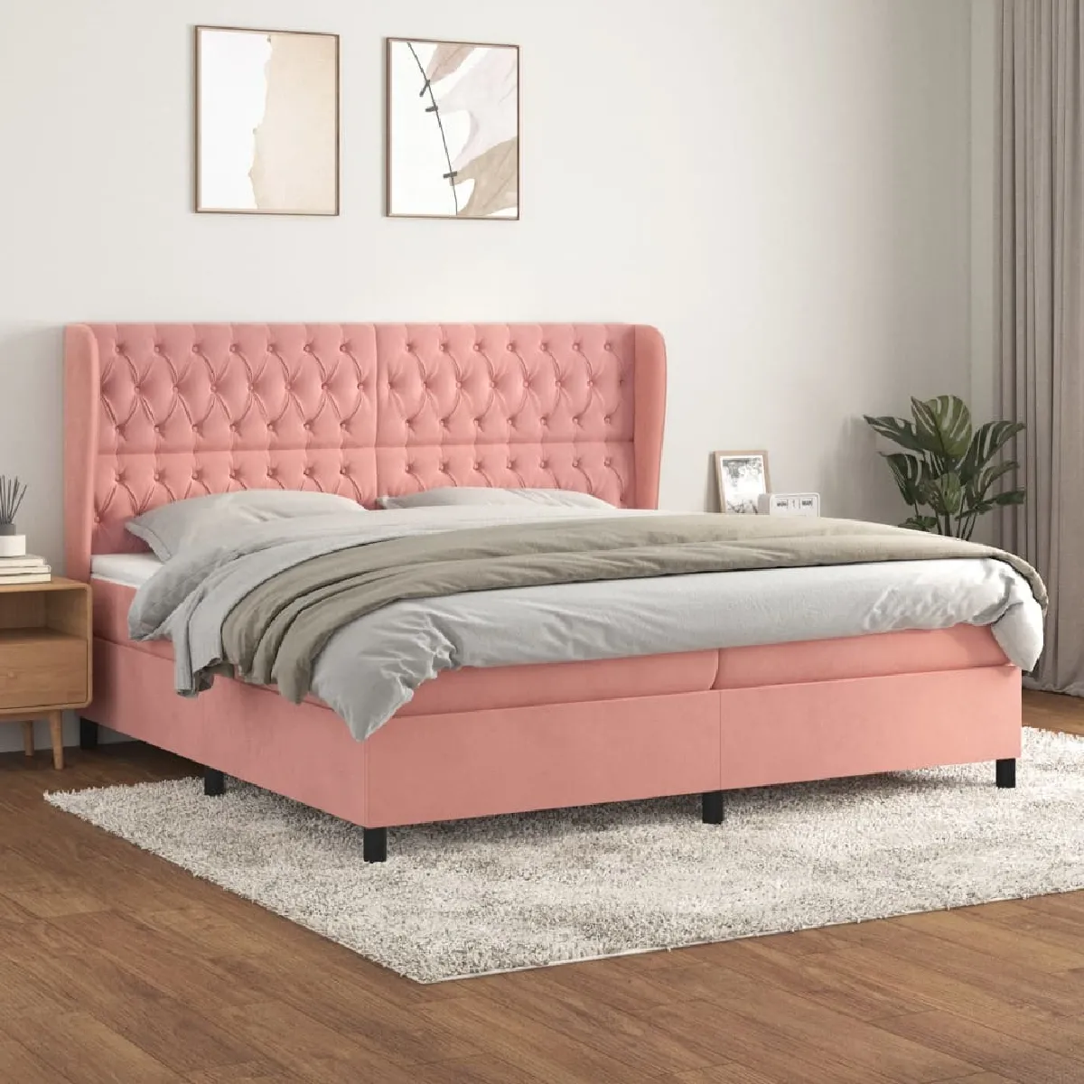 Maison Chic Lit Adulte - Lit simple Lit à sommier tapissier avec matelas moelleux - Meuble de Chambre - Rose 200x200 cm Velours -MN23870