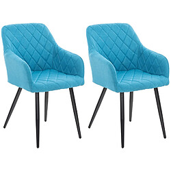 Decoshop26 Lot de 2 chaises de salle à manger style retro chic tissu turquoise et pieds en métal noir 10_0001569