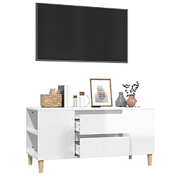 Maison Chic Meuble TV scandinave - Banc TV pour salon Blanc brillant 102x44,5x50 cm Bois d'ingénierie -MN38261 pas cher