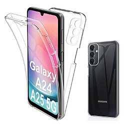 Htdmobiles Coque pour Samsung Galaxy A24 4G / A25 4G / 5G - housse etui silicone gel fine 360 integrale (avant et arriere) + film ecran - TRANSPARENT Coque pour Samsung Galaxy A24 4G / A25 4G / 5G - housse etui silicone gel 360 integrale + film ecran - TRANSPARENT