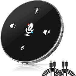 Chrono Microphone USB PC pour réunions, microphone de réunion avec écran LED omnidirectionnel à 360 ° / bouton de sourdine, microphone de bureau pour zoom, Skype, compatible avec Mac OS Windows(Noir)