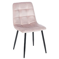 Decoshop26 Chaise de salle à manger x1 coutures forme carrées en velours rose clair pieds en métal noir 10_0001958