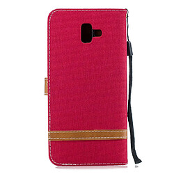 Avis Etui en PU tissu jean bicolore rouge pour votre Samsung Galaxy J6 Plus/J6 Prime