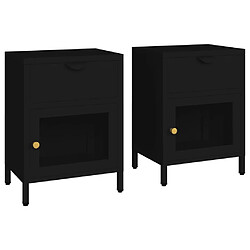 Maison Chic Lot de 2 Tables de chevet - Tables de Nuit Noir 40x30x54,5 cm Acier et verre