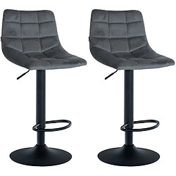 Decoshop26 Lot de 2 tabourets de bar en velours gris foncé base métal noir réglable en hauteur et repose-pieds TDB10626 