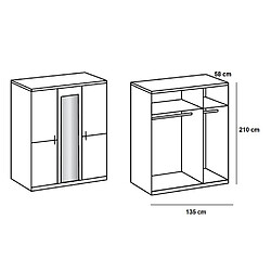 Avis Inside 75 Armoire 3 portes miroir CARAMELLA largeur 135 cm chêne poutre rechampi chrome brillant.