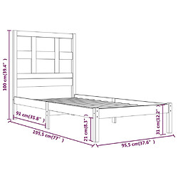 Maison Chic Lit Moderne Chambre - Cadre/structure de lit pour adulte bois de pin massif 90x190 cm simple -MN52009 pas cher