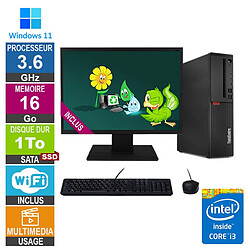 PC Lenovo M720s i3-8100 3.60GHz 16Go/1To SSD Wifi W11 + Ecran 19 - Reconditionné