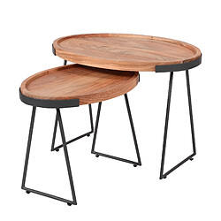 BELONG Pothos - Lot de 2 Tables basses Ovale en Accacia - Pieds métal