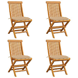 vidaXL Chaises de jardin et coussins beige lot de 4 Bois teck massif