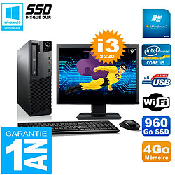 PC Lenovo M92p SFF Ecran 19" Core I3-3220 4Go Disque 960Go SSD Wifi W7 · Occasion 