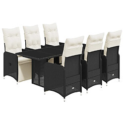 vidaXL Ensemble de bistro de jardin 7 pcs coussins noir poly rotin