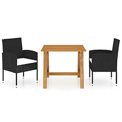 Salle à manger de jardin 3 pcs,Table et chaise à dîner Noir -MN34326