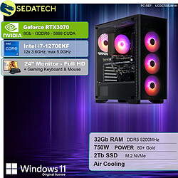 Sedatech Pack PC Gamer • Intel i7-12700KF • RTX3070 • 32Go DDR5 • 2To SSD M.2 • Windows 11 • Moniteur 24"