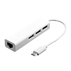 Wewoo Câble blanc pour MacBook 12 pouces / Chromebook Pixel 2015, Longueur: 13cm Adaptateur Ethernet USB-C 3.1 / Type-C 100 Mbps avec Hub USB 2.0 3 ports 