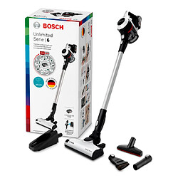 Avis Bosch Unlimited 6 Aspirateur Balai Sans Fil 0.4L 18V Suceur Plat Cartouche Alimenté par Pile Blanc