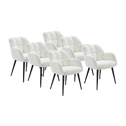 Lot de 6 chaises avec accoudoirs - Tissu bouclette et métal noir - Blanc - PEGA de PASCAL MORABITO 