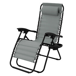 ML-Design Chaise longue bain de soleil gris acier/tissu avec appui-tête et porte-boisson