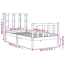 vidaXL Cadre de lit sans matelas noir 90x190 cm bois de pin massif pas cher