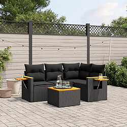 Maison Chic Ensemble de 5 Tables et chaises d'extérieur avec coussins,Salon de jardin noir résine tressée -GKD942038