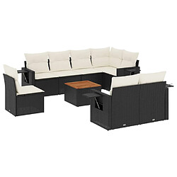 vidaXL Salon de jardin 9 pcs avec coussins noir résine tressée