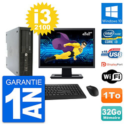 PC HP Z210 SFF Ecran 22" Intel Core i3-2100 RAM 32Go Disque 1To Windows 10 Wifi · Occasion 