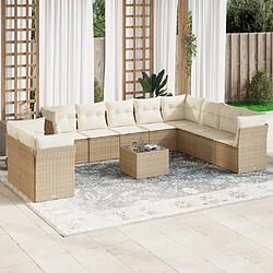 vidaXL Salon de jardin 11 pcs avec coussins beige résine tressée