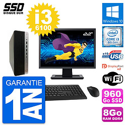 PC HP ProDesk 600 G3 SFF Ecran 22" i3-6100 RAM 8Go SSD 960Go Windows 10 Wifi · Occasion 