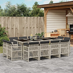 vidaXL Ensemble à manger de jardin et coussins 13 pcs gris clair rotin