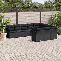 vidaXL Salon de jardin 10 pcs avec coussins noir résine tressée 