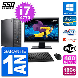 PC HP 600 G1 SFF Ecran 27" Intel Core i7-4770 RAM 16Go SSD 480Go Windows 10 Wifi · Occasion 