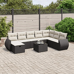 Maison Chic Ensemble Tables et chaises d'extérieur 9 pcs avec coussins,Salon de jardin noir résine tressée -GKD555949