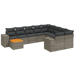 vidaXL Salon de jardin 11 pcs avec coussins gris résine tressée