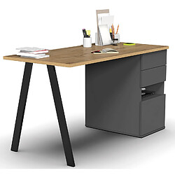 Acheter Pegane Bureau,table de travail en aggloméré finition gris foncé avec pied en métal noir-Longueur 137.5 x Profondeur 67 x Hauteur 76 cm