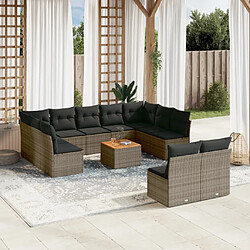 Maison Chic Salon de jardin avec coussins 12 pcs, Ensemble Tables et chaises de jardin, gris résine tressée -GKD949216