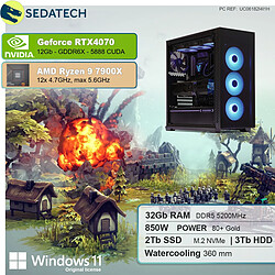 Sedatech PC Gaming • AMD Ryzen 9 7900X • RTX4070 • 32 Go DDR5 • 2To SSD M.2 • 3To HDD • Windows 11