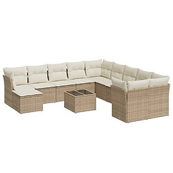 vidaXL Salon de jardin avec coussins 12 pcs beige résine tressée