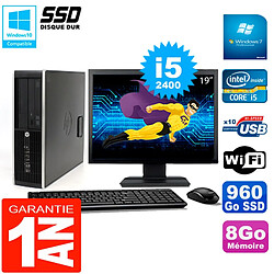 PC HP Compaq 8300 SFF Ecran 19" Core I5-2400 RAM 8Go Disque 960 Go SSD Wifi W7 · Occasion 