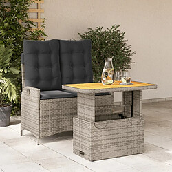 Maison Chic Ensemble à manger d'extérieur 2 pcs avec coussins,Salon de jardin,Mobilier de jardin gris rotin -GKD437053