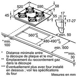 Acheter Plaque de Cuisson - Table a GAZ BOSCH POP6B6B10 - 4 foyers - 7400W - L56 x P48cm - Revetement verre trempé - Noir