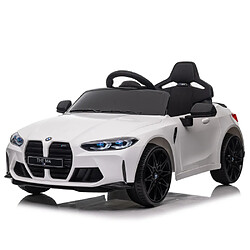 LBF BMW M4 12v Voiture jouet pour enfants 2,4 G avec télécommande parentale, trois vitesses réglables, affichage de la puissance, USB, MP3, Bluetooth, lumière LED, histoire, une poignée avec roues et une tirette, facile à transporter