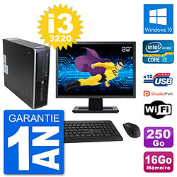 PC HP 8300 SFF Ecran 22" Intel i3-3220 RAM 16Go Disque 250Go Windows 10 Wifi - Occasion