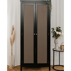 Mes Armoire 2 portes 79,9x40x181,2 cm noir et décor cannage - CORDY