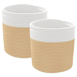 vidaXL Paniers de rangement 2 pcs beige et blanc Ø28x28 cm coton